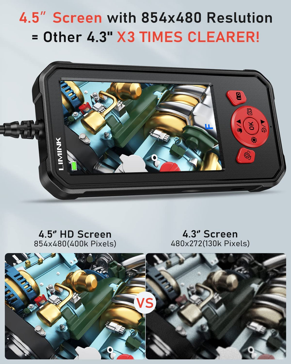Dual Lens 1080P HD Borescope Endoscope Camera with 4.3' IPS Screen K174599