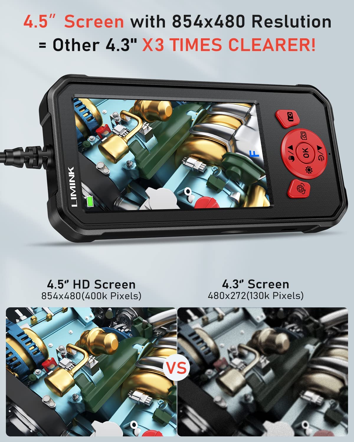 Dual Lens 1080P HD Borescope Endoscope Camera with 4.3' IPS Screen K174599