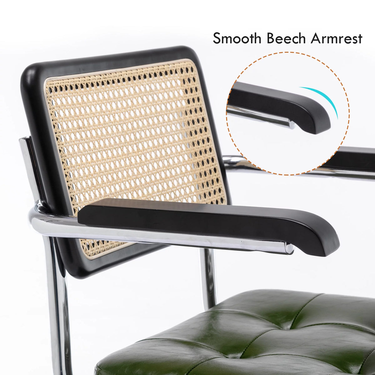 Green Faux Leather Swivel Office Chair with Rattan Back N132461