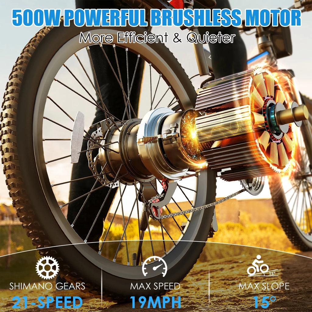 26 In. Folding Electric Bike 500W 21 Speed 48V H962