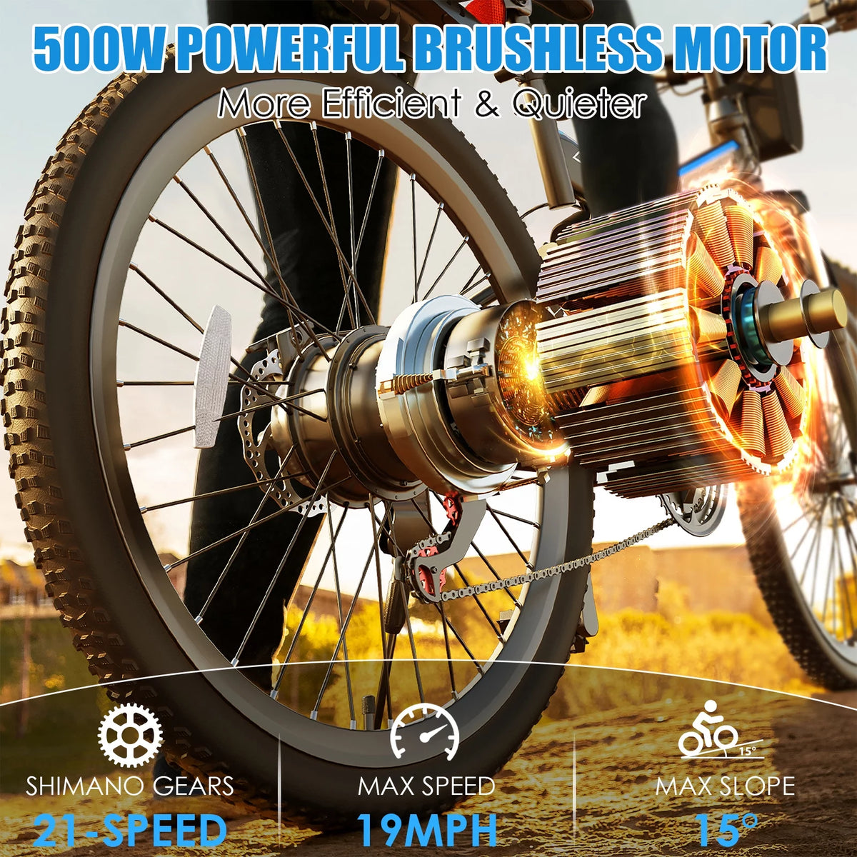 26 In. Folding Electric Bike 500W 21 Speed 48V H962