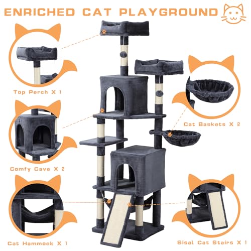 70-Inch Light Gray Cat Tree Tower with Hammock N853