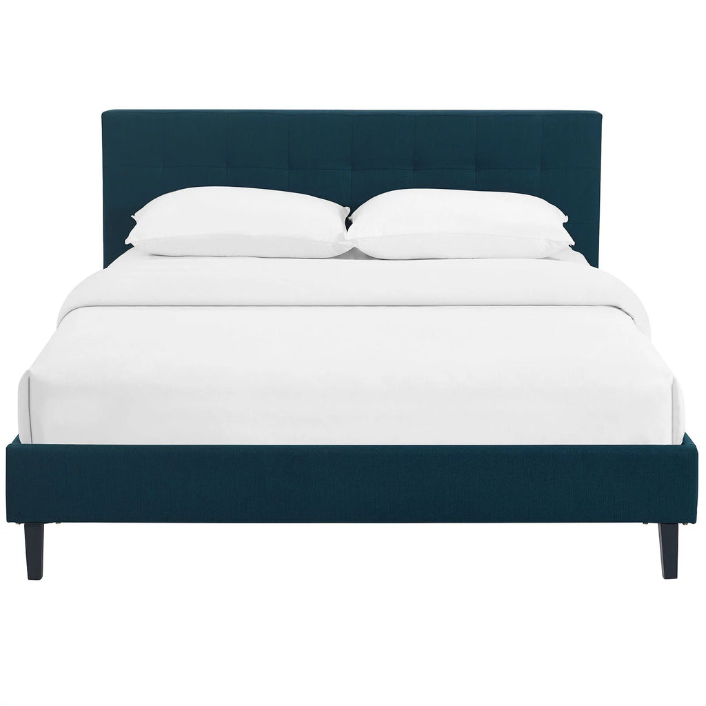 Queen Size Navy Blue Fabric Wood Platform Bed Frame M2524