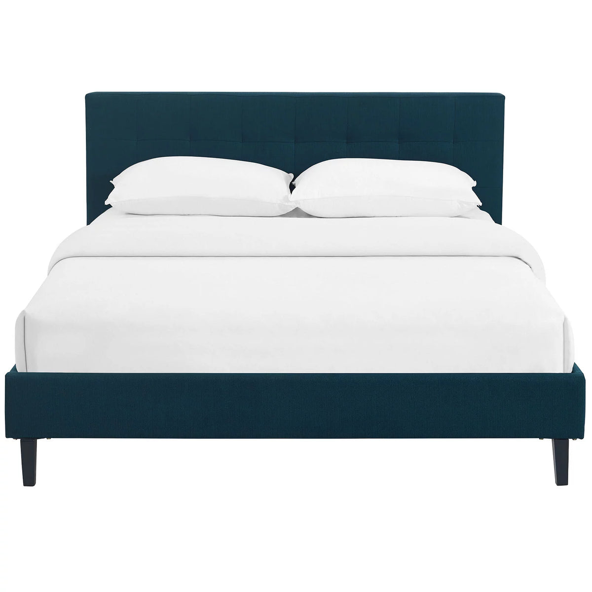Queen Size Navy Blue Fabric Wood Platform Bed Frame M2524