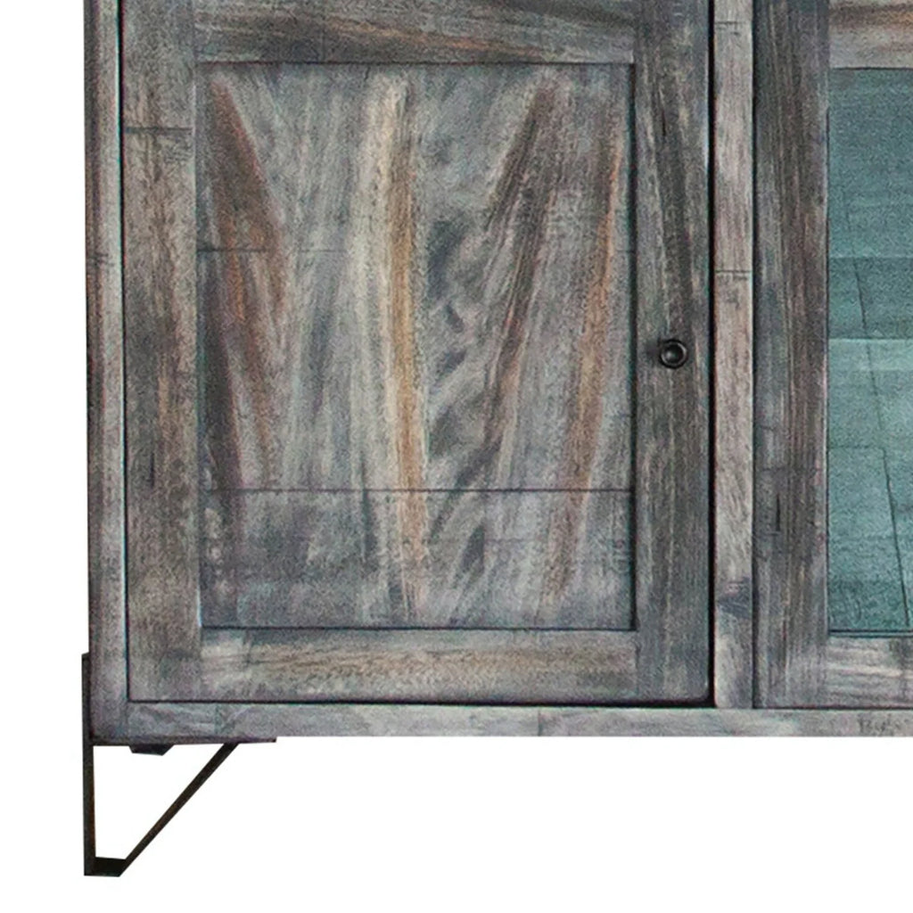 80 Inch 4 Drawer 4 Door Gray Solid Wood TV Entertainment Console R9534
