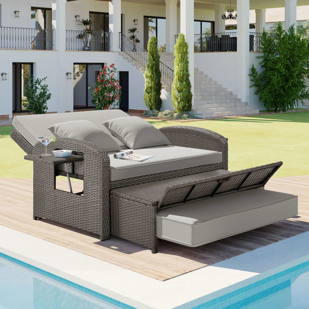Adjustable Rattan Double Chaise Lounge E135281