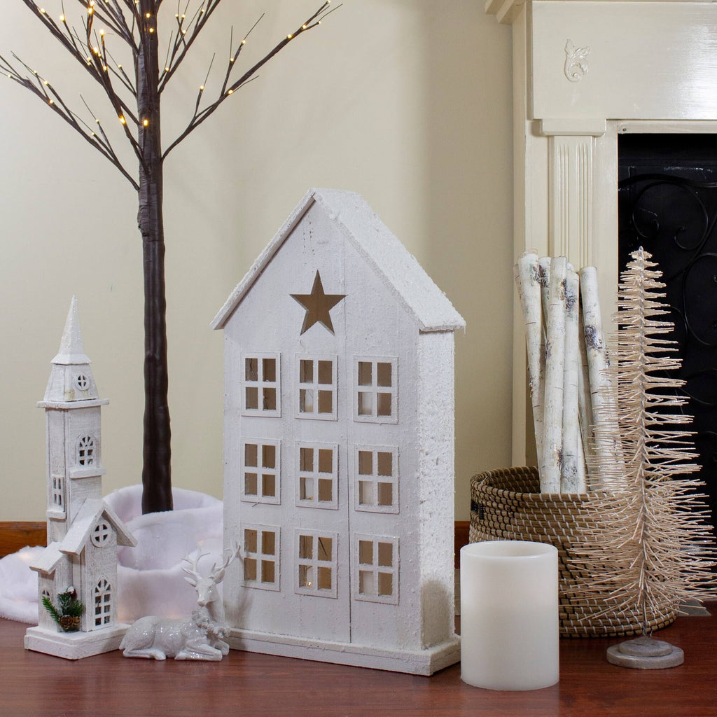 Snow-Covered Rustic White Wooden House Christmas Tabletop J56725