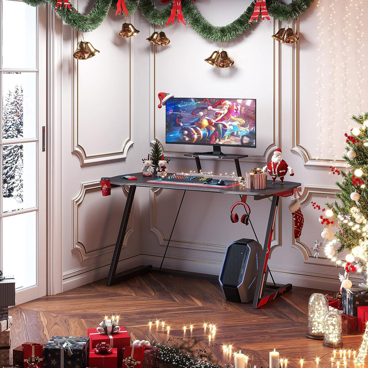 47 inch Black Computer Desk with Monitor Stand Q4596
