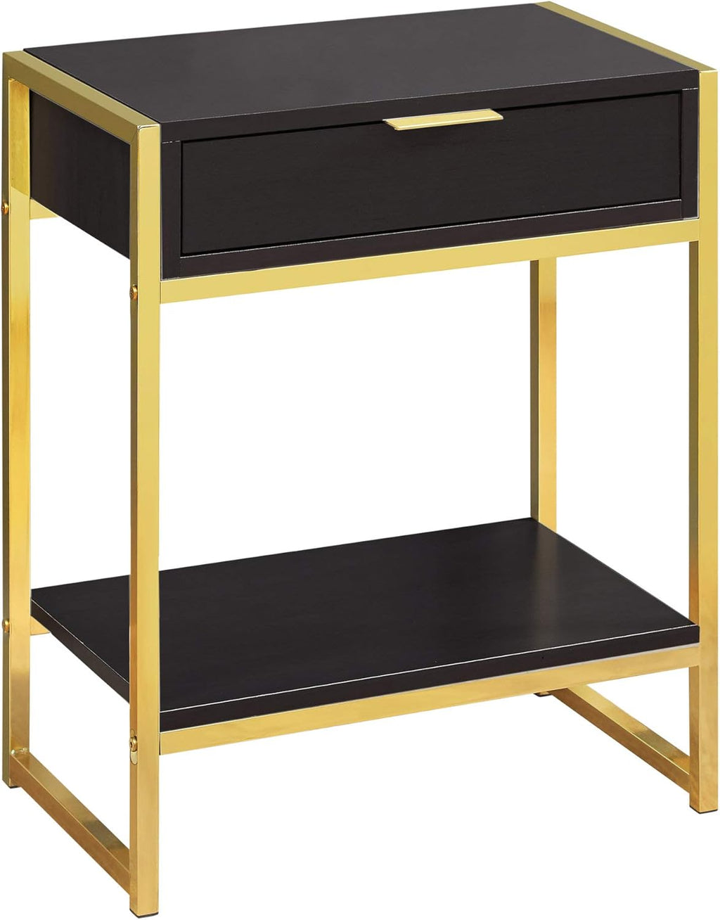 Cappuccino End Table with Gold Metal Base E412
