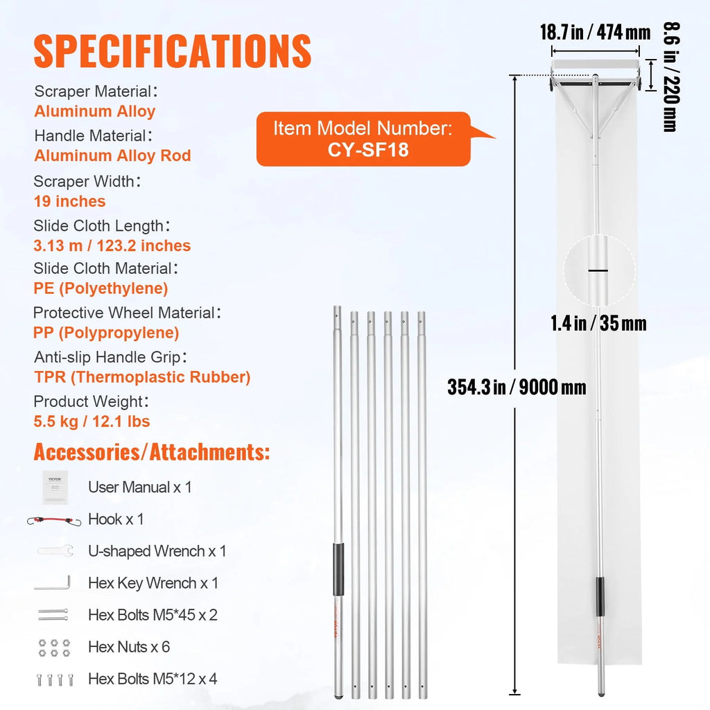 30ft Reach Aluminium Snow Roof Rake A202