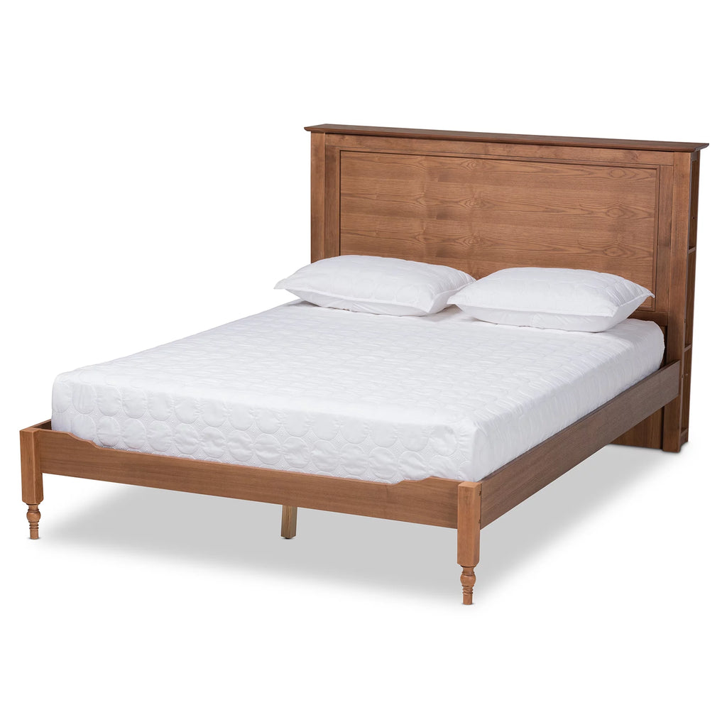 Ash Walnut Brown Wood King Size Platform Storage Bed with Built-In Shelves W443