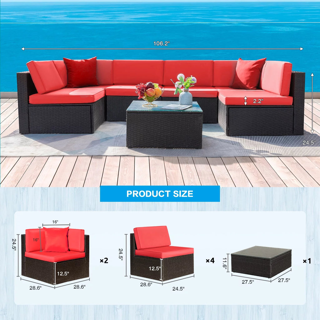 7 Pieces PE Rattan Patio Conversation Set O10488
