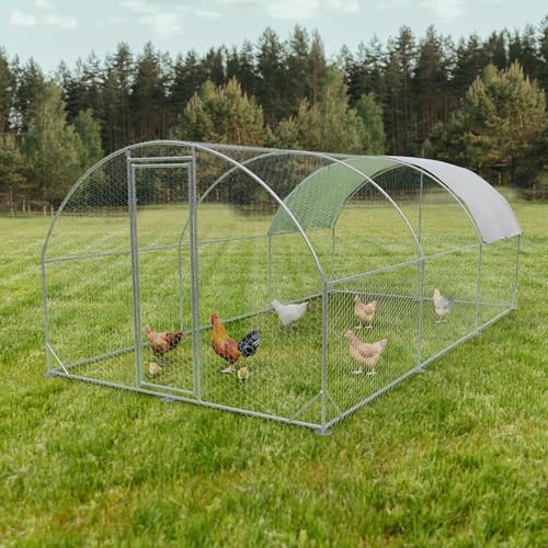 Metal Chicken Coop with Run, 19.6'x9.8'x6.4' N465