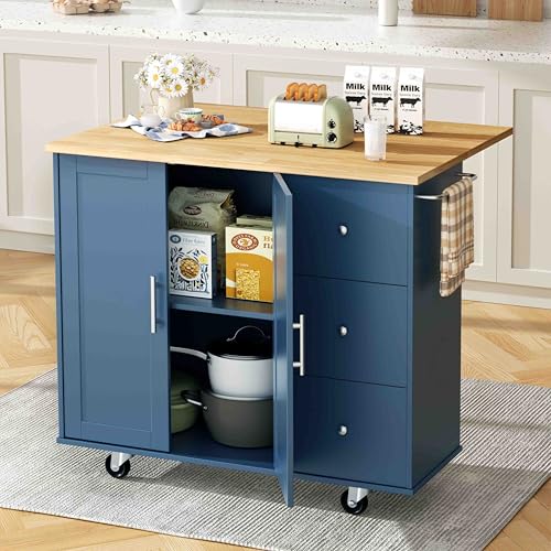 White Rolling Kitchen Island Cart with Drop Leaf N5832