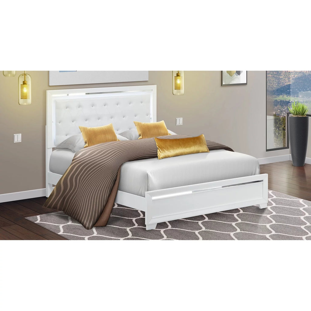 White Wood Queen Bed with Adjustable Slat N209