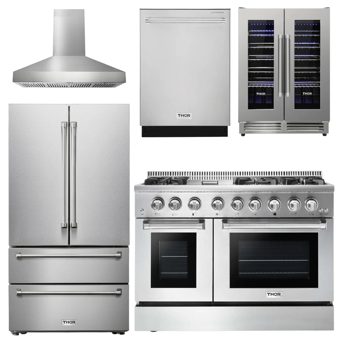 48 Dual Fuel Range, Range Hood, Refrigerator, Dishwasher, Wine Cooler E78004