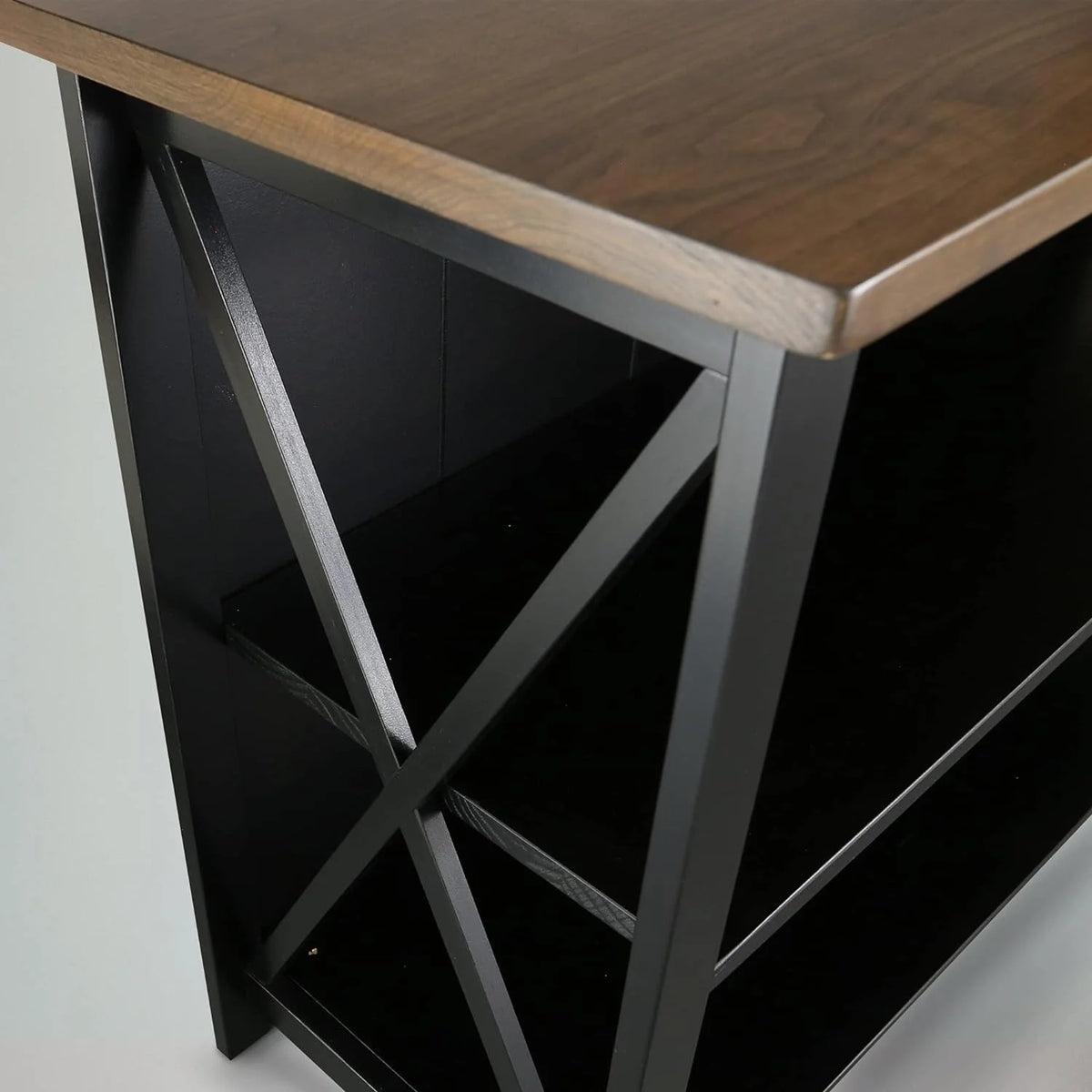 Solid Wood Console Table with Shelves, Black and Antique Cherry N290