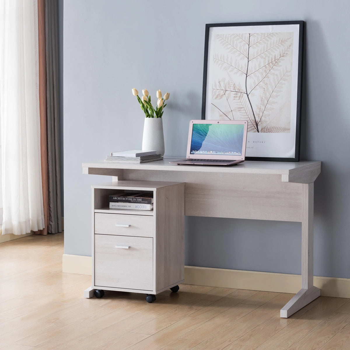 47"W White Oak Finish Writing Desk V8834