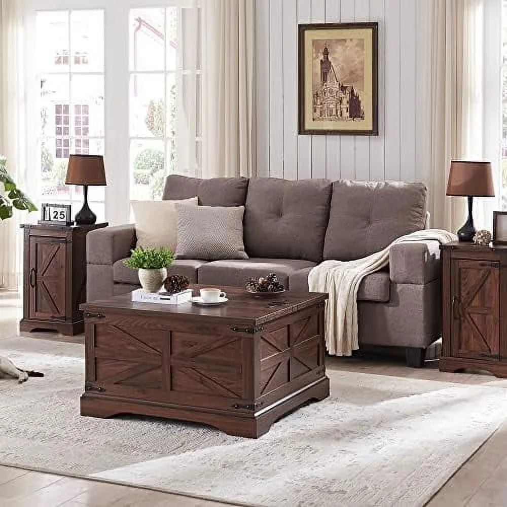 Brown Square Wood Coffee Table with Hidden Compartment L9407