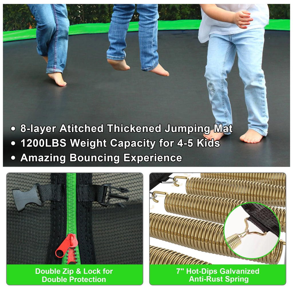 12FT 14FT Trampoline with Enclosure, Basketball Hoop, LED Light and Sprinkler T297618