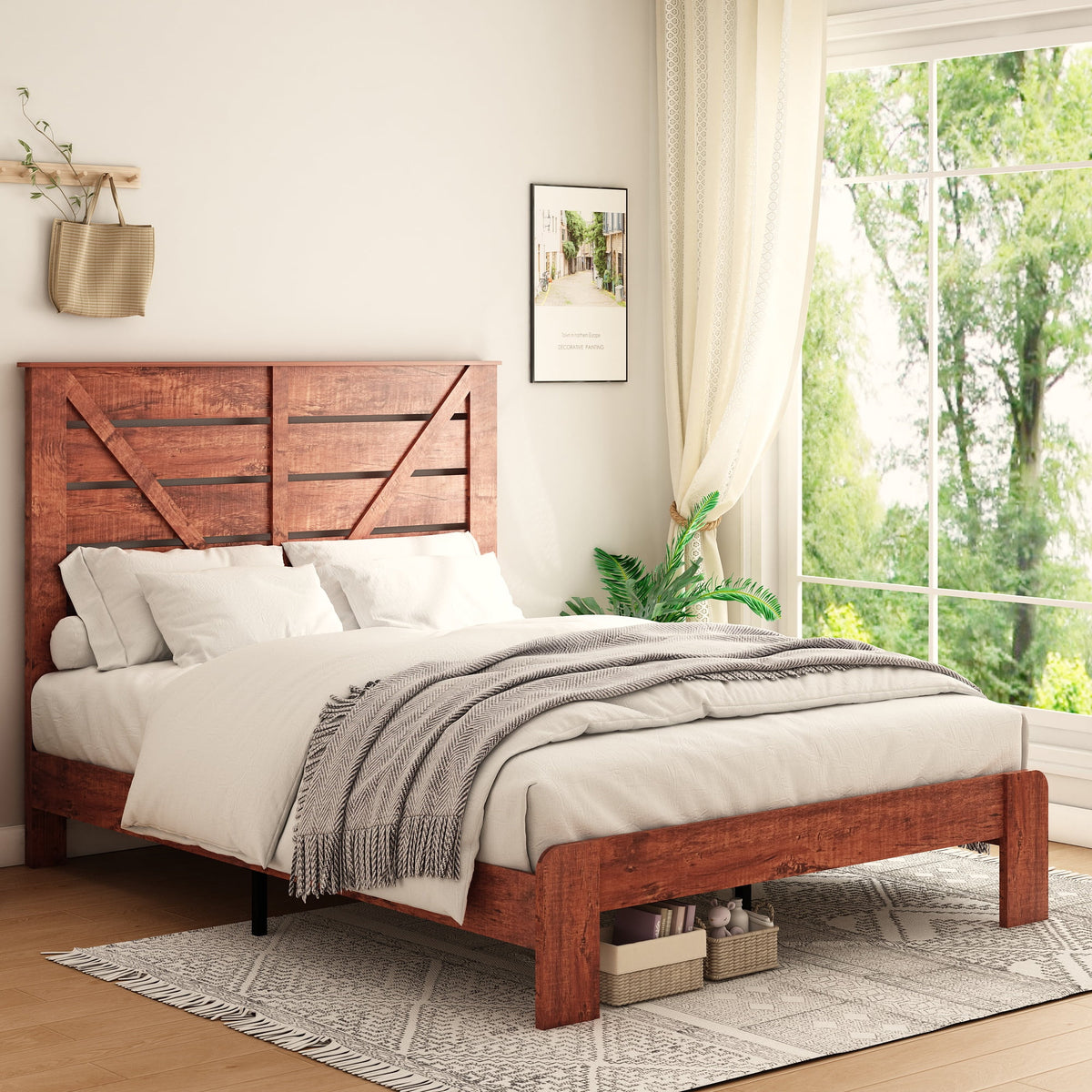 King Wood Platform Bed Frame with Headboard N5741