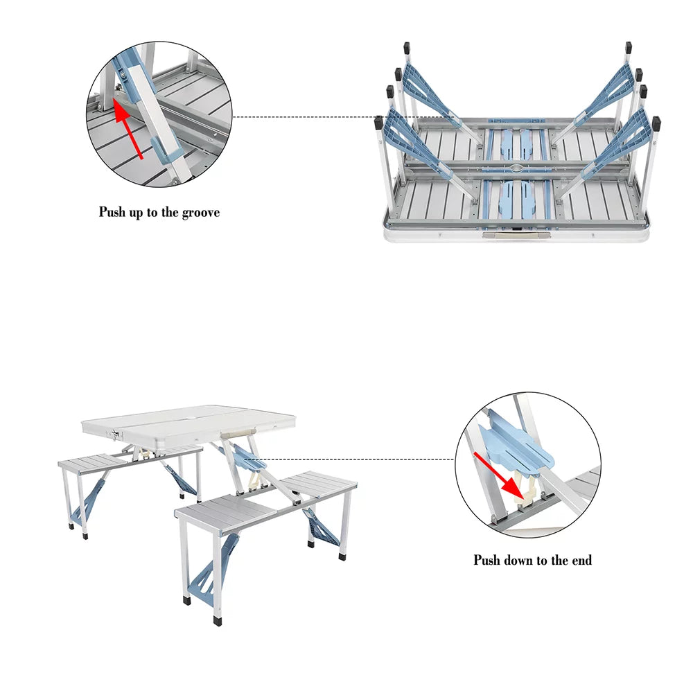 Folding Aluminum Camping Table and Benches Set V477438