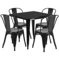 31.5'' Square Metal Indoor-Outdoor Table Set with 4 Stack Chairs Black Q786