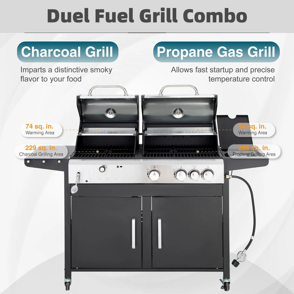 Dual Fuel Gas and Charcoal Grill Combo with Side Burner O45797