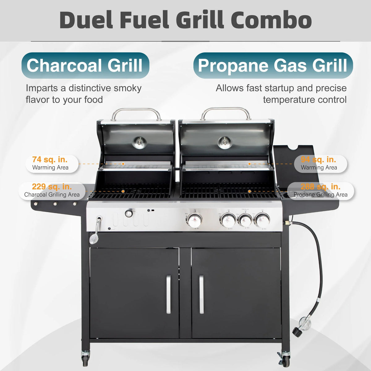 Dual Fuel Gas and Charcoal Grill Combo with Side Burner O45797