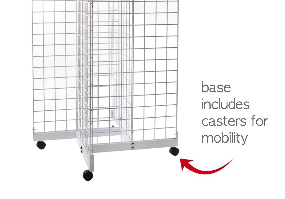 White 4-Way Wire Grid Tower with Base and Casters G391