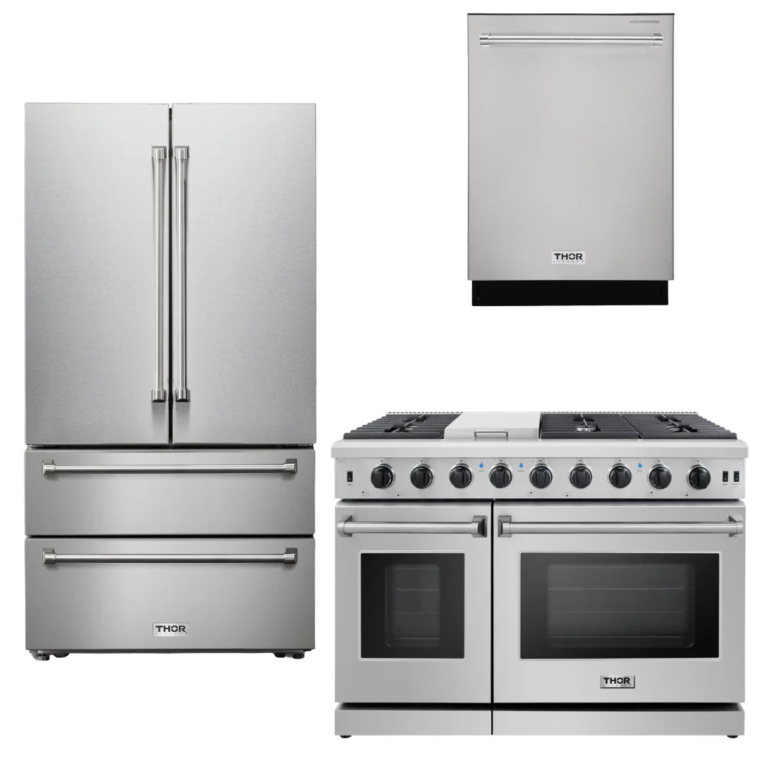 48 In. Propane Gas Range, Refrigerator, Dishwasher L8837