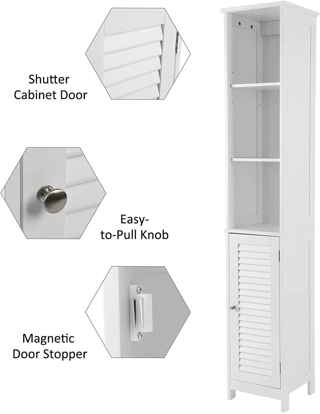 White Tall Narrow Wood Bathroom Storage Cabinet P6530