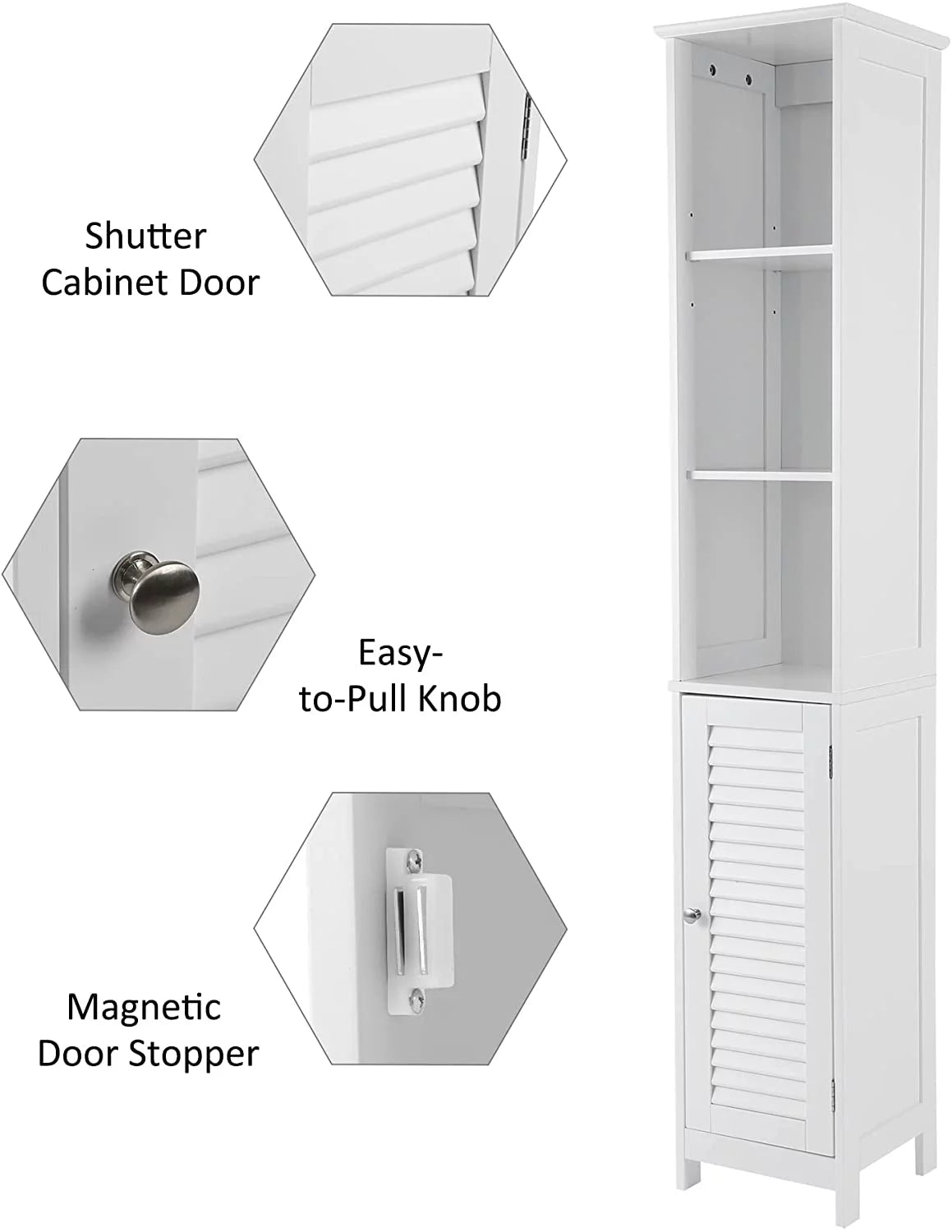 White Tall Narrow Wood Bathroom Storage Cabinet P6530