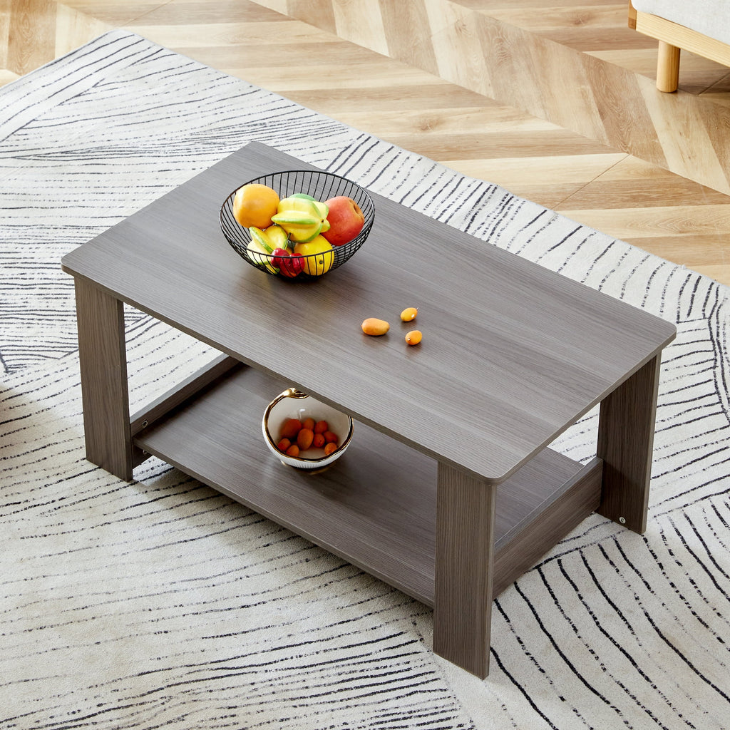 Gray Wood Grain Double Layered Rectangular Coffee Table B460699