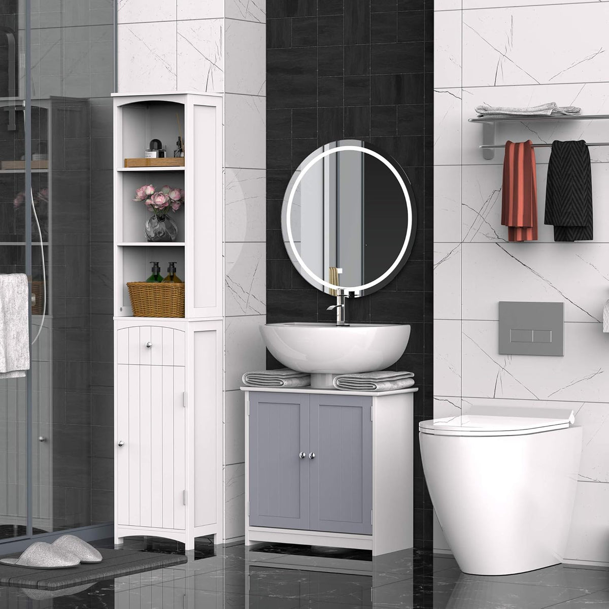 White and Grey Under-Sink Bathroom Vanity Cabinet W966762