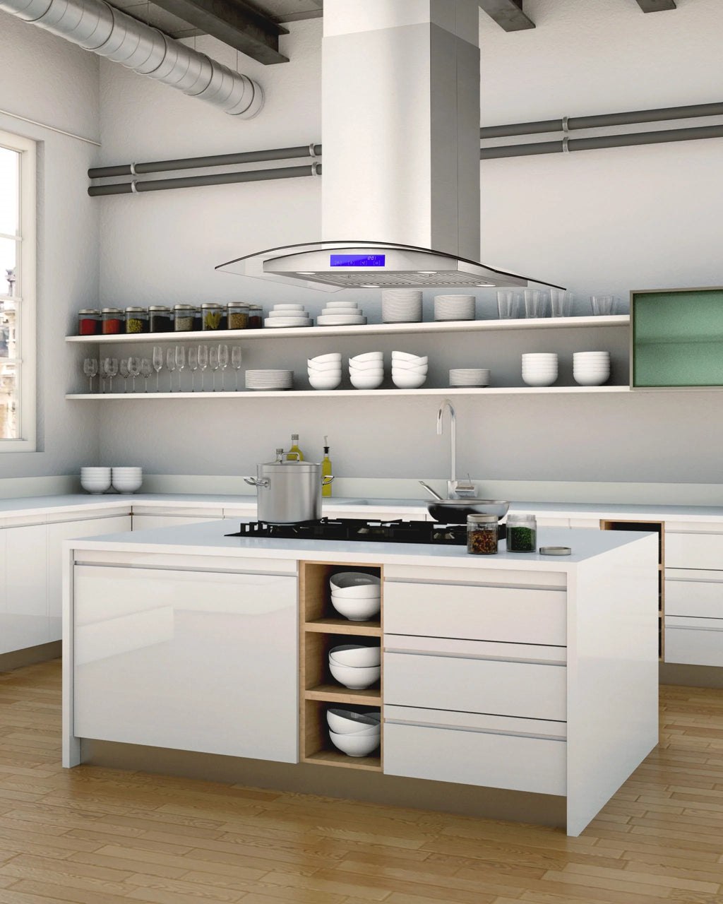 2 Piece Kitchen Appliance Package with Gas Range and Island Range Hood Q410768