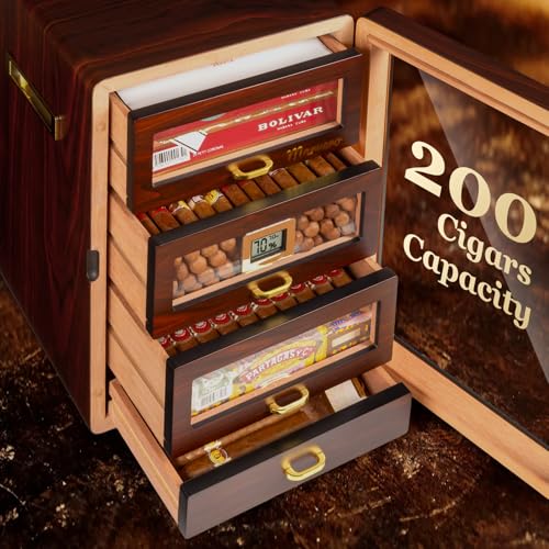 Cigar Humidor Cabinet with Digital Hygrometer and 4 Cedar Wood Drawers Z809634