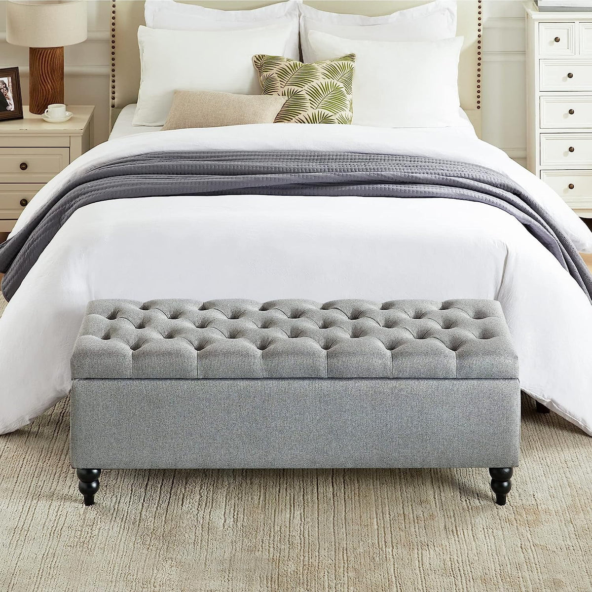 50.2 Inches Grey Upholstered Storage Ottoman Bench S595