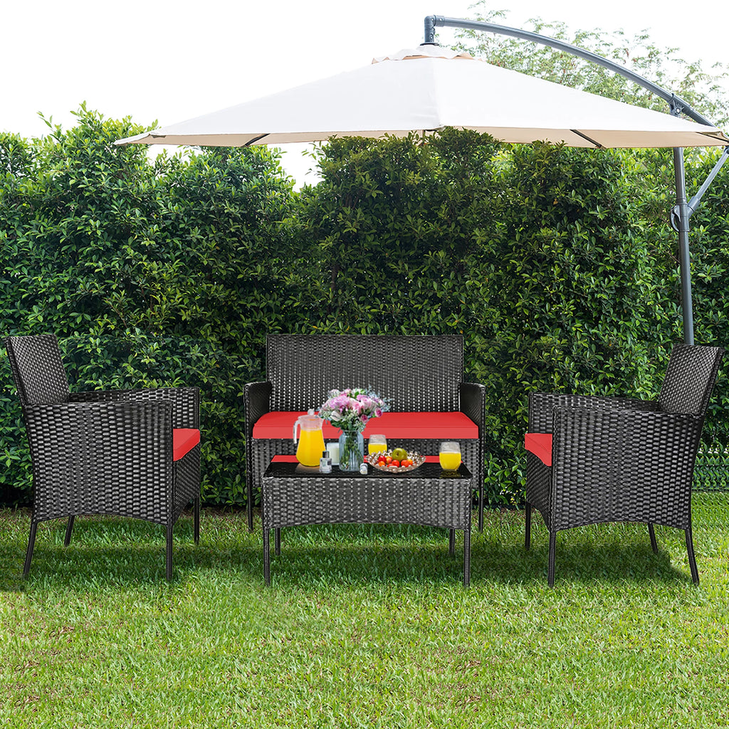 4 Pcs Cushioned Patio Rattan Furniture Set Y316
