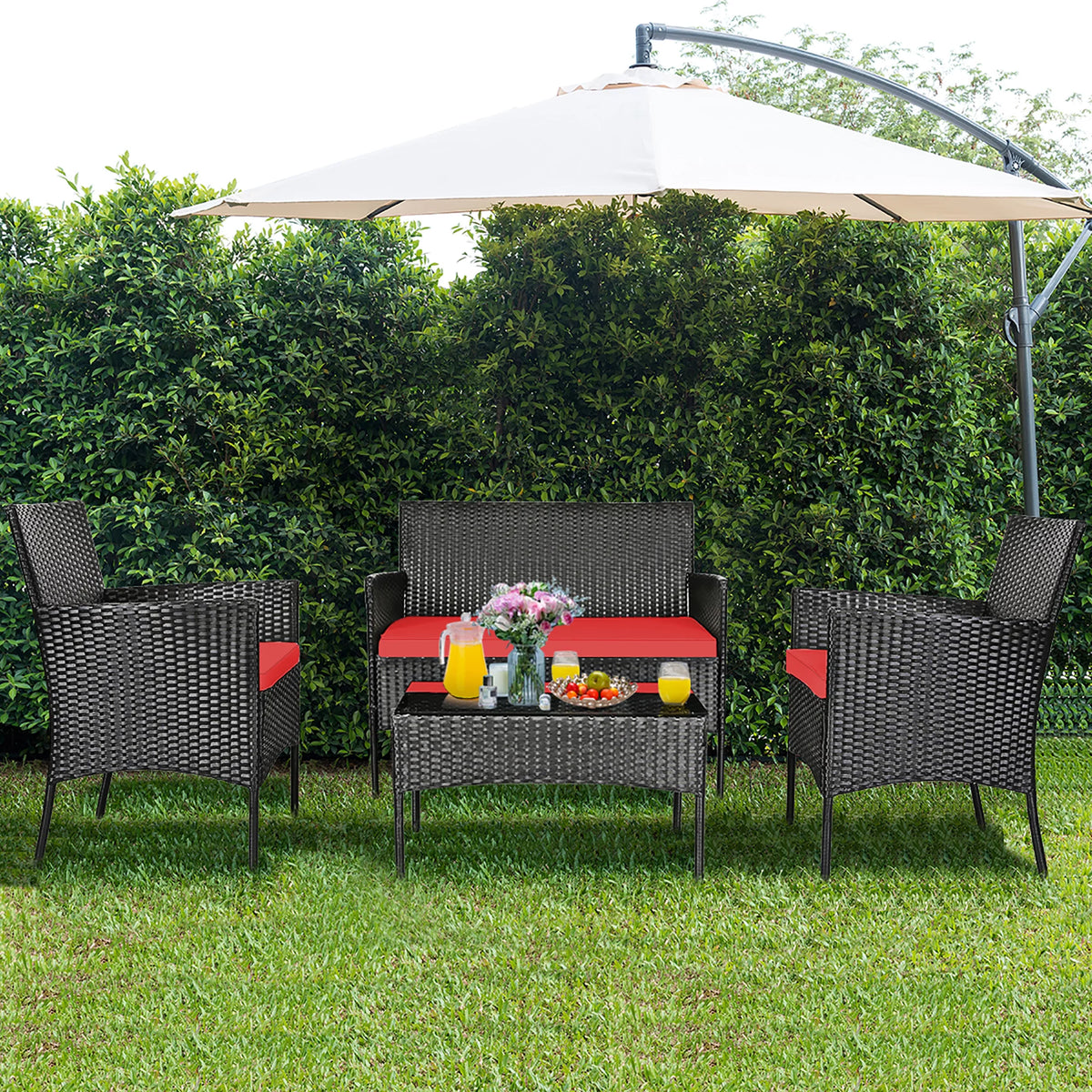 4 Pcs Cushioned Patio Rattan Furniture Set Y316