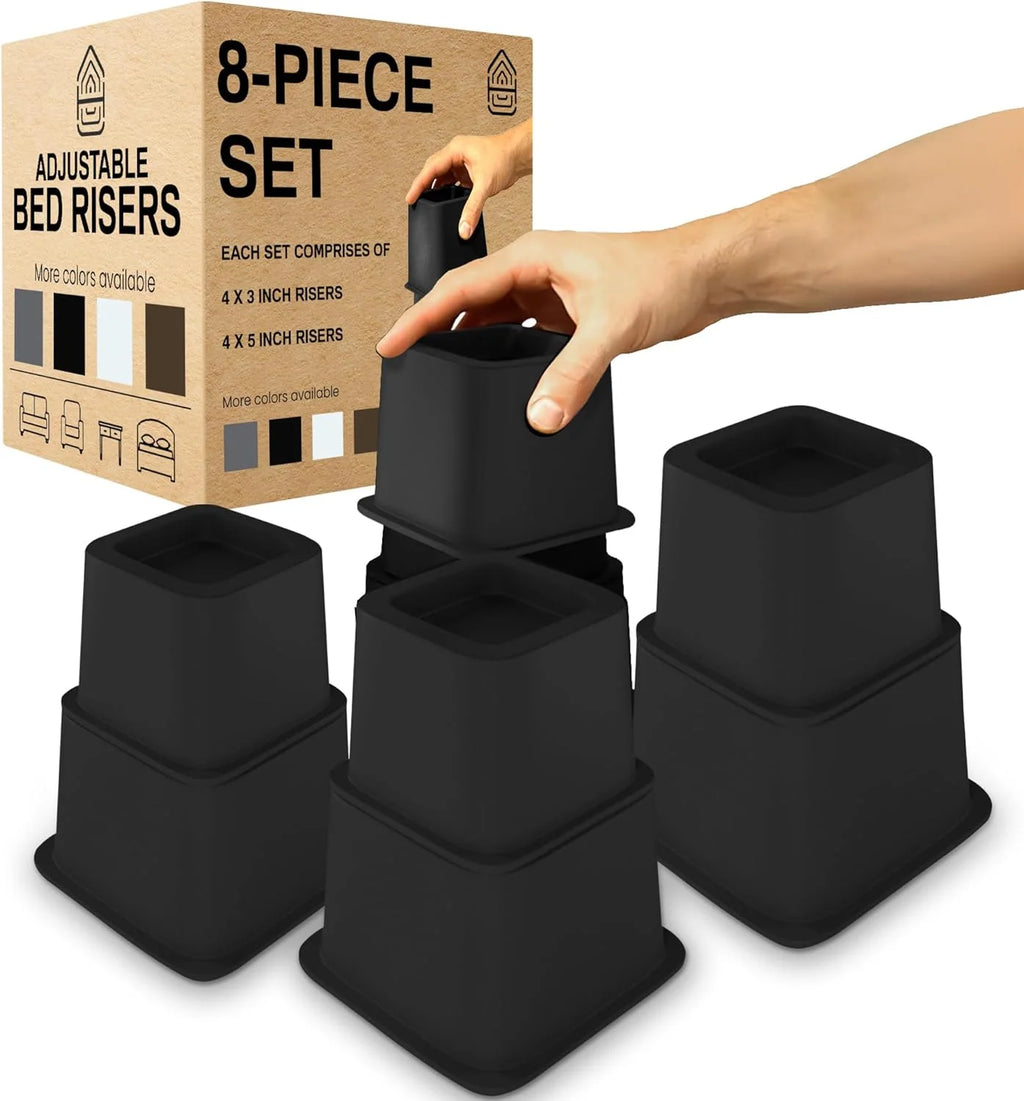 Adjustable Bed Risers 4 Pack Black Q86480
