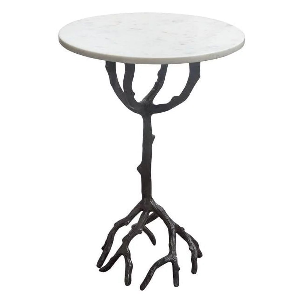 Birch Round Accent Table with Marble Top C1716