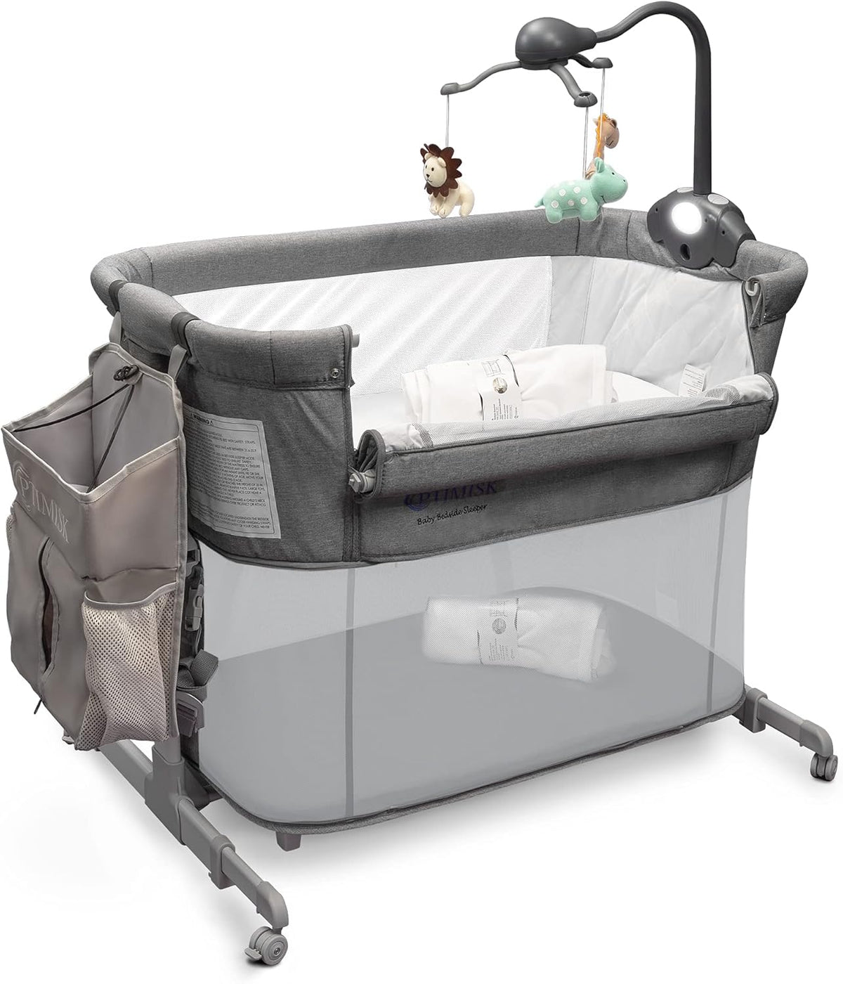 4in1 Bedside Bassinet with Diaper Caddy, 5 Sheets, Mobile and 4 Spinner Wheels E94056