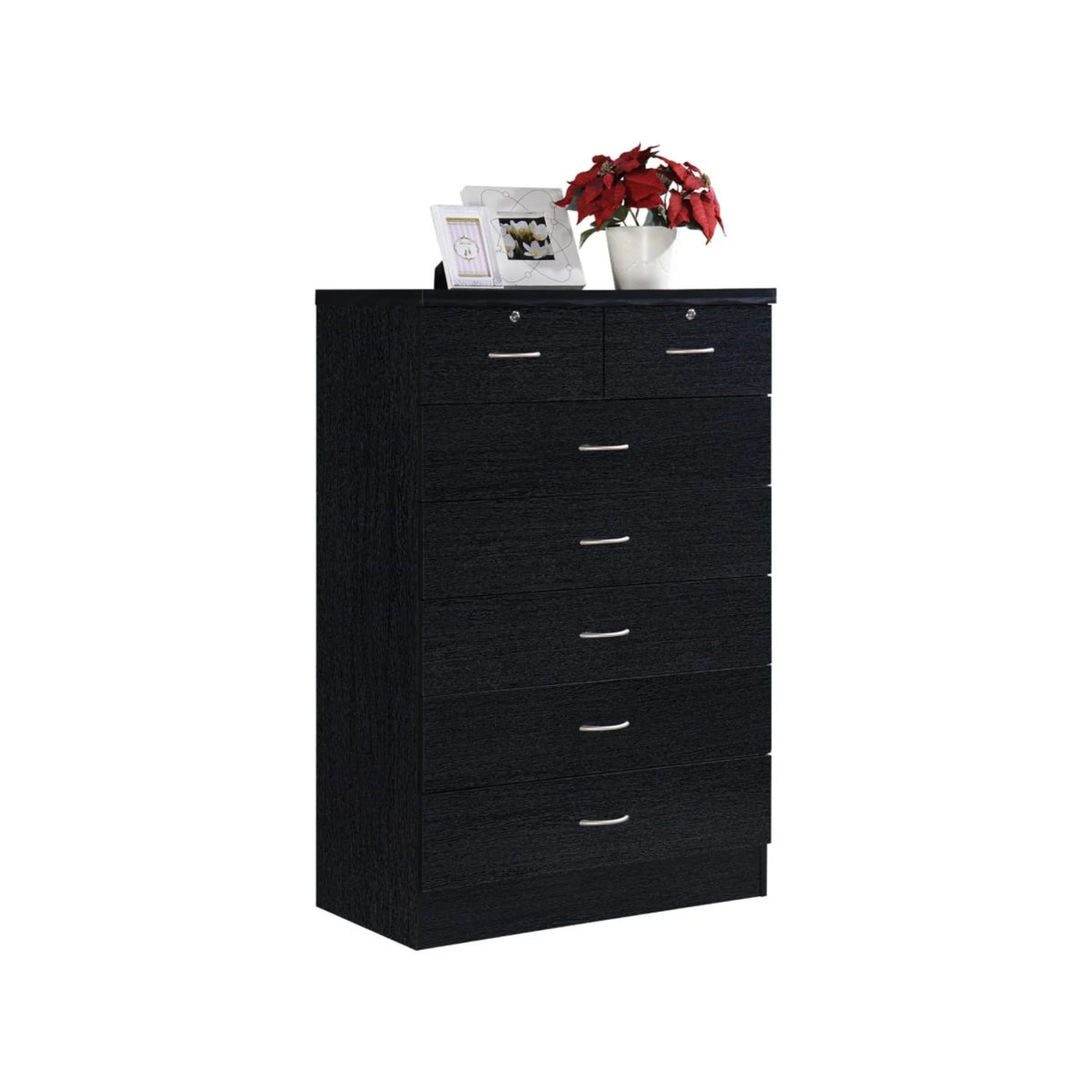 7 Drawer Wooden Dresser Chest with 2 Top Locks, Cherry I4536
