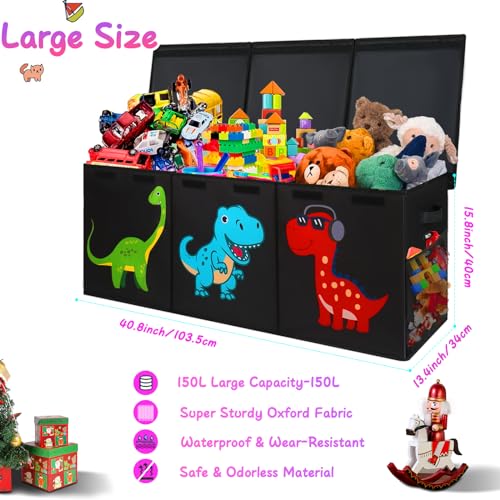 Extra Large Collapsible Storage Organizer with Lids, 40"x16"x16" Black Y7809