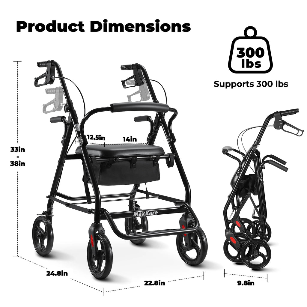 Black Height Adjustable Rollator Walker with Armrest and Backrest P8540