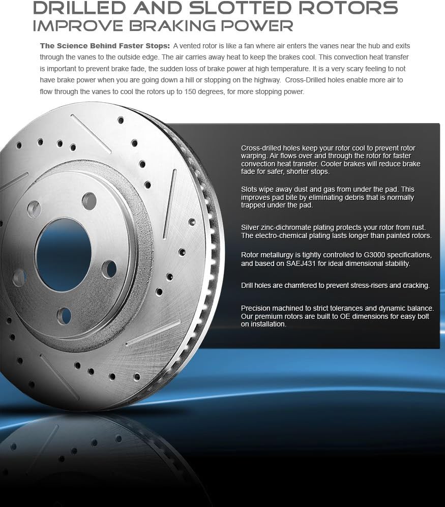280mm Drilled & Slotted 4 Lug Rotors + Ceramic Brake Pads + Clips K4126