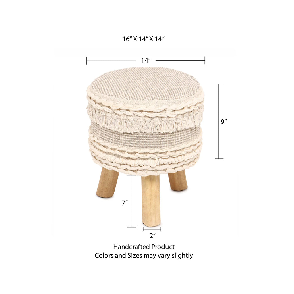 Handmade Wooden 4 Legs Tufted Seat 100% Cotton Foot Stool E1486