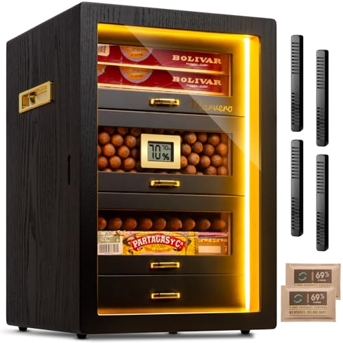 Cigar Humidor Cabinet with Digital Hygrometer and 4 Cedar Wood Drawers Z809634