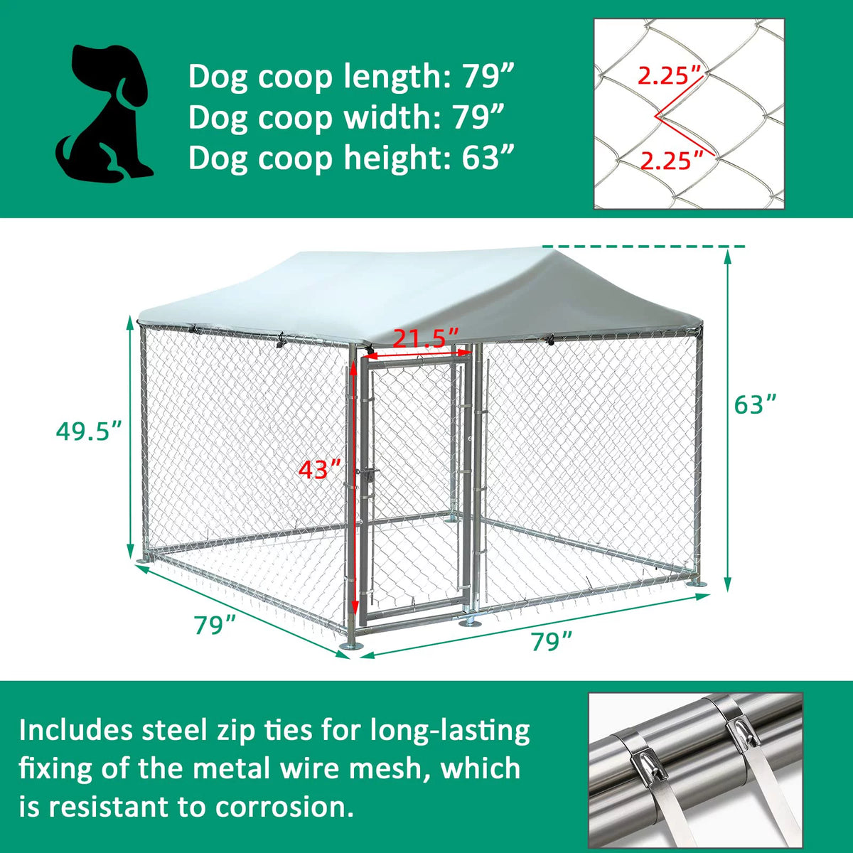 Large Outdoor Dog Kennel with Galvanized Chain Link T400